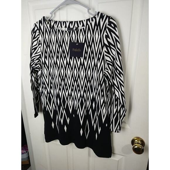 Rafaella Woman M Blouse Long Sleeve Black White Diamond Business Casual Pullover - Picture 2 of 7